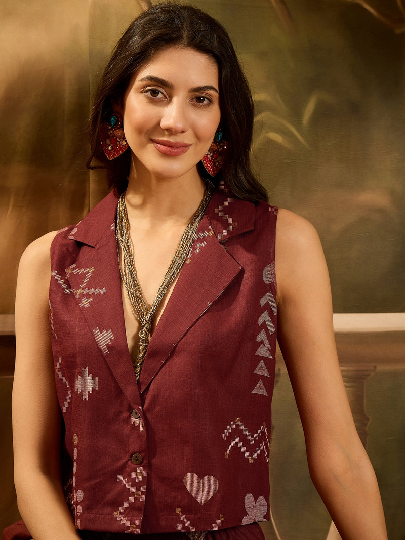 Stylum Women's Rust Geomatric Printed Cotton Blend Co-Ord Set (CSRUSTPLAY)