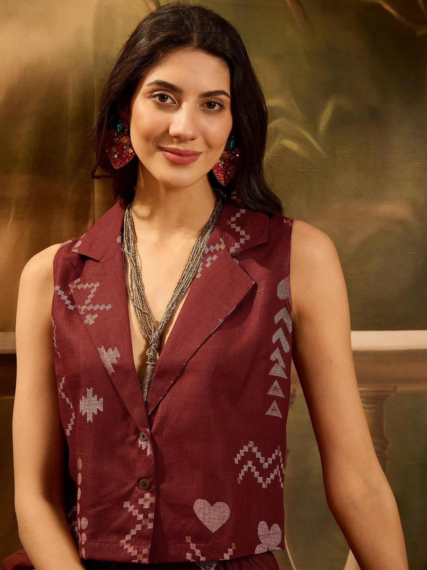 Stylum Women's Rust Geomatric Printed Cotton Blend Co-Ord Set (CSRUSTPLAY)