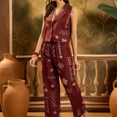 Stylum Women's Rust Geomatric Printed Cotton Blend Co-Ord Set (CSRUSTPLAY)
