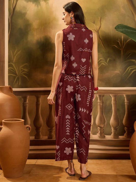 Stylum Women's Rust Geomatric Printed Cotton Blend Co-Ord Set (CSRUSTPLAY)