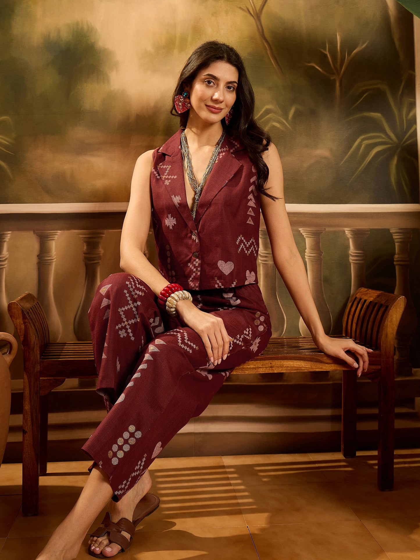 Stylum Women's Rust Geomatric Printed Cotton Blend Co-Ord Set (CSRUSTPLAY)