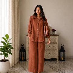 Stylum Women's Rust Solid Crused Rayon Co-Ord Set (CSRUSTSIDAN)