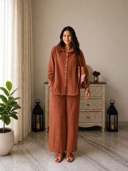 Stylum Women's Rust Solid Crused Rayon Co-Ord Set (CSRUSTSIDAN)
