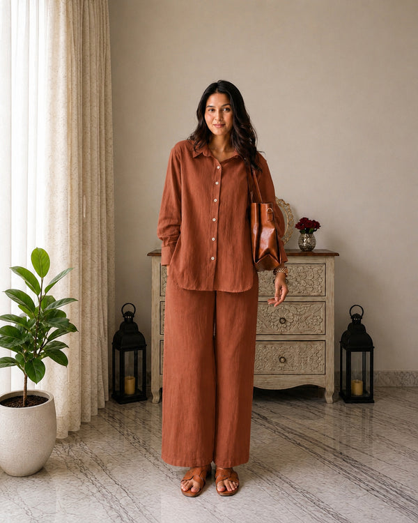 Stylum Women's Rust Solid Crused Rayon Co-Ord Set (CSRUSTSIDAN)