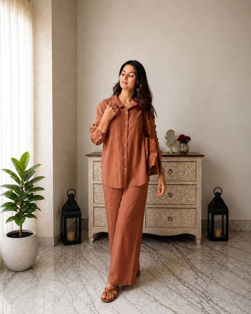 Stylum Women's Rust Solid Crused Rayon Co-Ord Set (CSRUSTSIDAN)