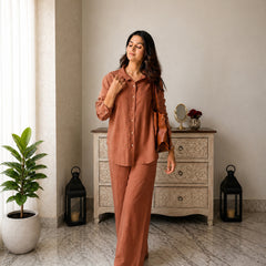 Stylum Women's Rust Solid Crused Rayon Co-Ord Set (CSRUSTSIDAN)