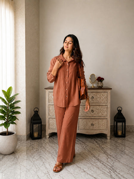 Stylum Women's Rust Solid Crused Rayon Co-Ord Set (CSRUSTSIDAN)