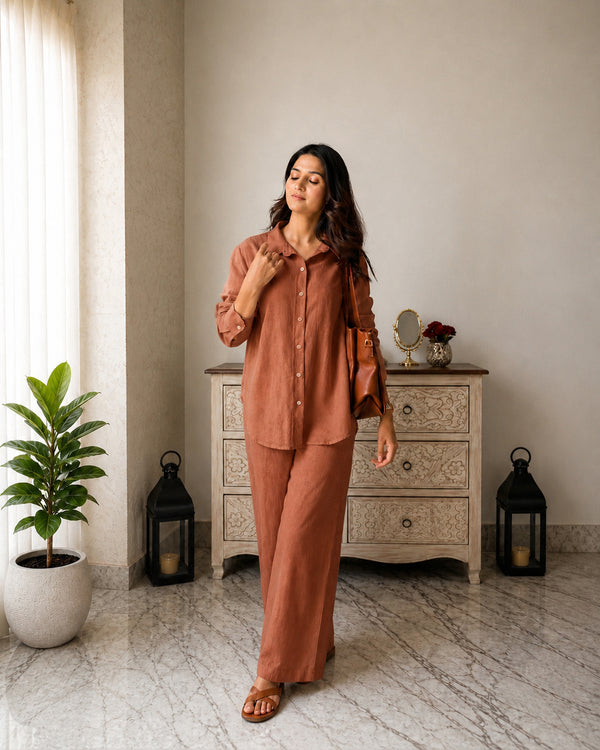 Stylum Women's Rust Solid Crused Rayon Co-Ord Set (CSRUSTSIDAN)