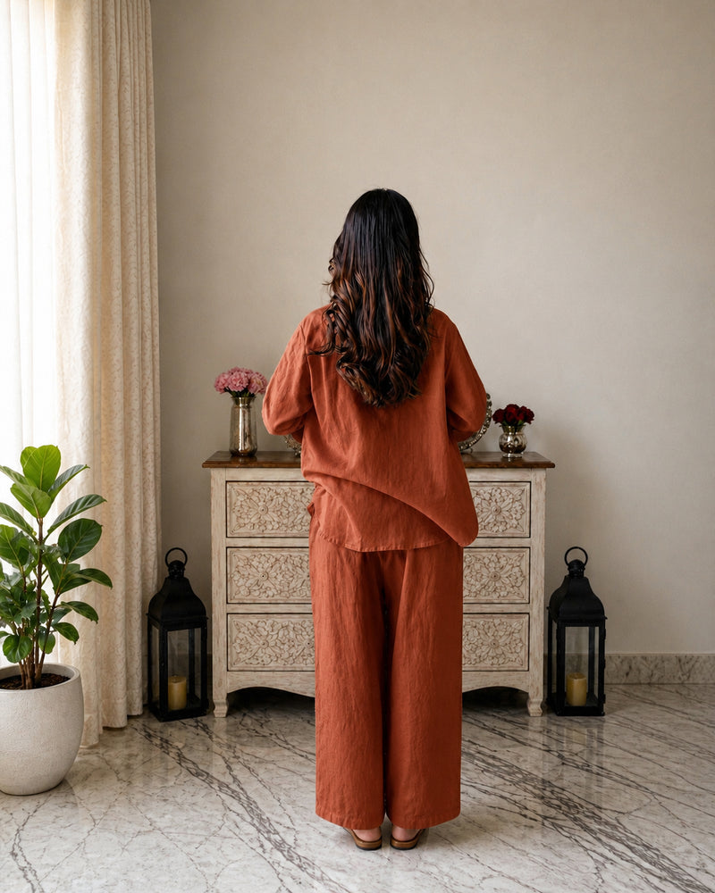 Stylum Women's Rust Solid Crused Rayon Co-Ord Set (CSRUSTSIDAN)
