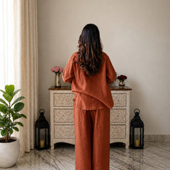 Stylum Women's Rust Solid Crused Rayon Co-Ord Set (CSRUSTSIDAN)