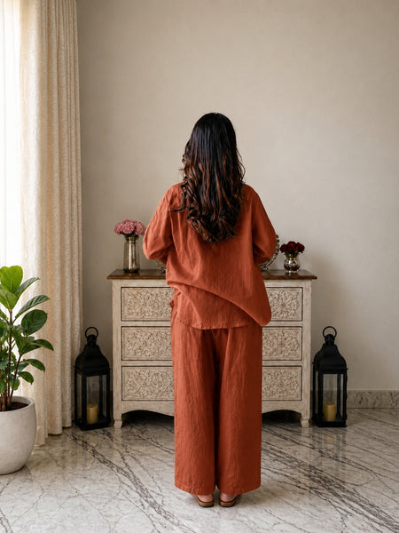 Stylum Women's Rust Solid Crused Rayon Co-Ord Set (CSRUSTSIDAN)