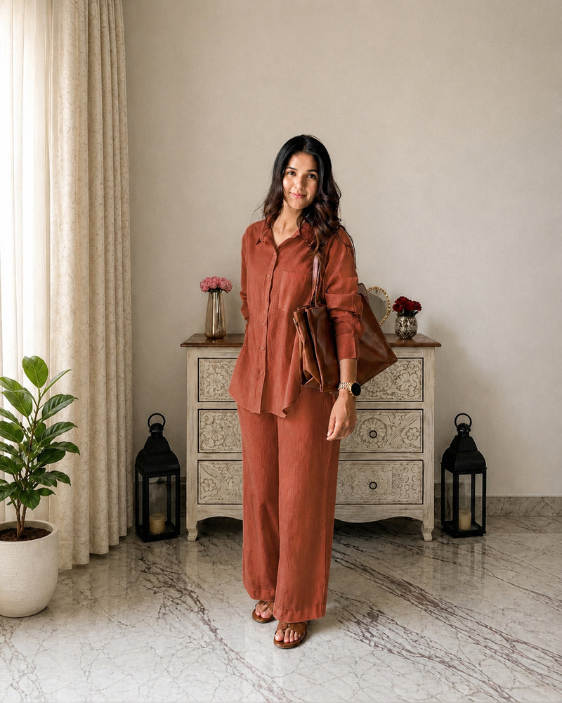 Stylum Women's Rust Solid Crused Rayon Co-Ord Set (CSRUSTSIDAN)