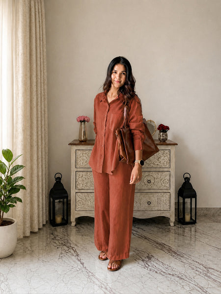 Stylum Women's Rust Solid Crused Rayon Co-Ord Set (CSRUSTSIDAN)