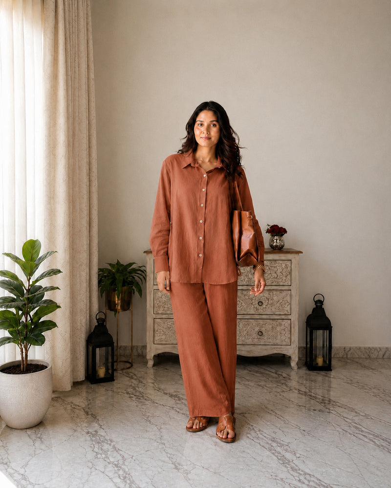 Stylum Women's Rust Solid Crused Rayon Co-Ord Set (CSRUSTSIDAN)
