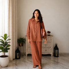 Stylum Women's Rust Solid Crused Rayon Co-Ord Set (CSRUSTSIDAN)
