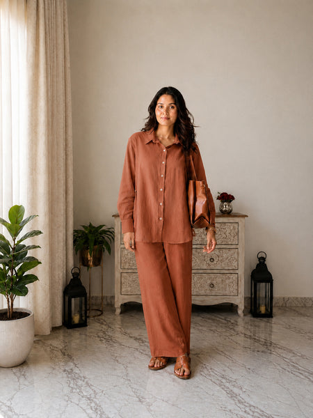Stylum Women's Rust Solid Crused Rayon Co-Ord Set (CSRUSTSIDAN)