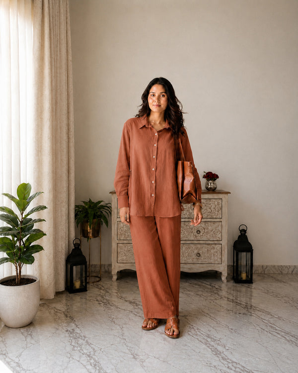 Stylum Women's Rust Solid Crused Rayon Co-Ord Set (CSRUSTSIDAN)