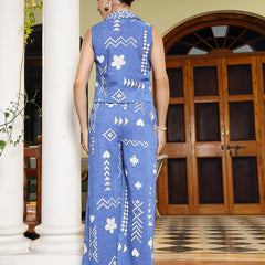 Stylum Women's Sky Blue Geomatric Printed Cotton Blend Co-Ord Set (CSSKYPLAY)