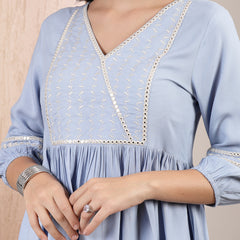 Stylum Women's Blue Solid & Embroidered Rayon Co-Ord Set (CSSKYZALAK)