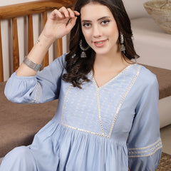 Stylum Women's Blue Solid & Embroidered Rayon Co-Ord Set (CSSKYZALAK)