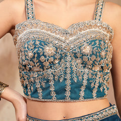 Stylum Women's Teal Solid & Embroidered Velvet Co-Ord Set (CSTEALBHAVYA)