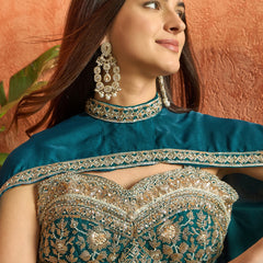 Stylum Women's Teal Solid & Embroidered Velvet Co-Ord Set (CSTEALBHAVYA)