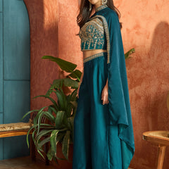 Stylum Women's Teal Solid & Embroidered Velvet Co-Ord Set (CSTEALBHAVYA)