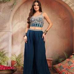 Stylum Women's Teal Solid & Embroidered Velvet Co-Ord Set (CSTEALBHAVYA)