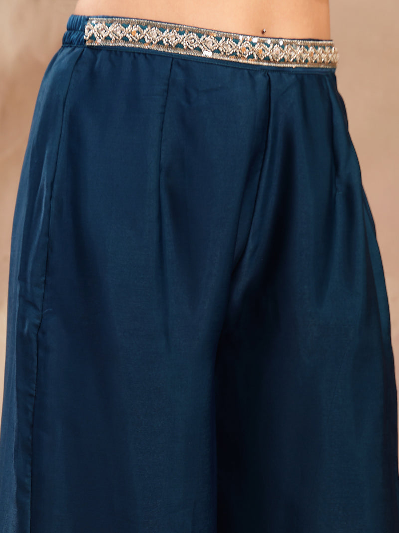 Stylum Women's Teal Solid & Embroidered Velvet Co-Ord Set (CSTEALBHAVYA)