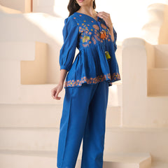 Stylum Women's Teal Solid & Embroidered Cotton Blend Co-ord Set (CSTEALRUHI)