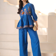 Stylum Women's Teal Solid & Embroidered Cotton Blend Co-ord Set (CSTEALRUHI)