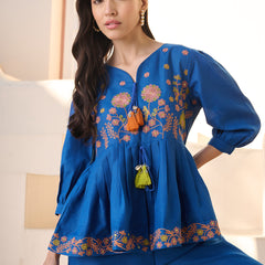 Stylum Women's Teal Solid & Embroidered Cotton Blend Co-ord Set (CSTEALRUHI)