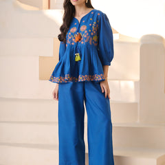 Stylum Women's Teal Solid & Embroidered Cotton Blend Co-ord Set (CSTEALRUHI)