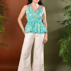 Stylum Women's Turquoise Floral Printed Cotton Co-ords Set (CSTURQBONG)