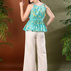 Stylum Women's Turquoise Floral Printed Cotton Co-ords Set (CSTURQBONG)