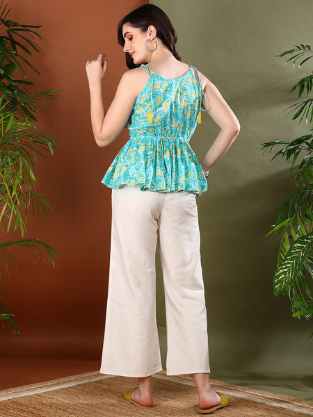 Stylum Women's Turquoise Floral Printed Cotton Co-ords Set (CSTURQBONG)