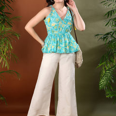 Stylum Women's Turquoise Floral Printed Cotton Co-ords Set (CSTURQBONG)