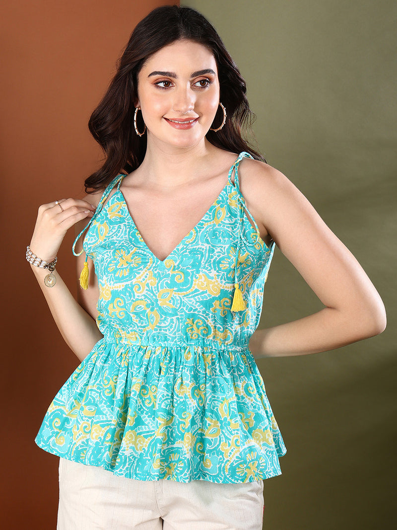 Stylum Women's Turquoise Floral Printed Cotton Co-ords Set (CSTURQBONG)