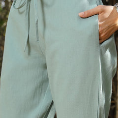 Women's Turquoise Solid & Embroidered Cotton Co-ord Set (CSTURQLUZON)