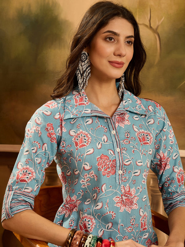 Stylum Women's Turq Blue Floral Printed Cotton Co-ords Set (CSTURQRANJAN)