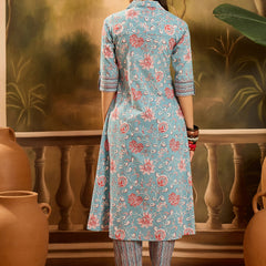 Stylum Women's Turq Blue Floral Printed Cotton Co-ords Set (CSTURQRANJAN)