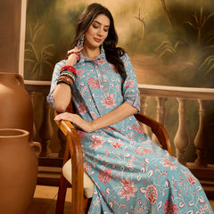 Stylum Women's Turq Blue Floral Printed Cotton Co-ords Set (CSTURQRANJAN)