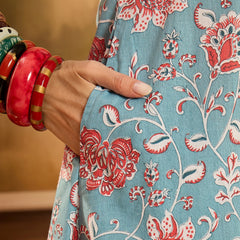 Stylum Women's Turq Blue Floral Printed Cotton Co-ords Set (CSTURQRANJAN)