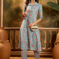 Stylum Women's Turq Blue Floral Printed Cotton Co-ords Set (CSTURQRANJAN)