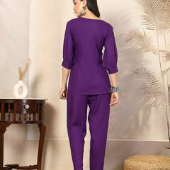 Stylum Women's Violet Solid & Embroidered Cotton Co-ord Set (CSVOILCHOPTA)