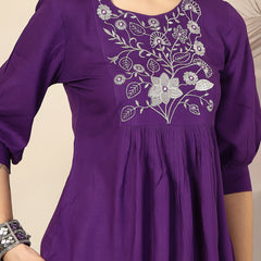 Stylum Women's Violet Solid & Embroidered Cotton Co-ord Set (CSVOILCHOPTA)