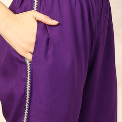 Stylum Women's Violet Solid & Embroidered Cotton Co-ord Set (CSVOILCHOPTA)