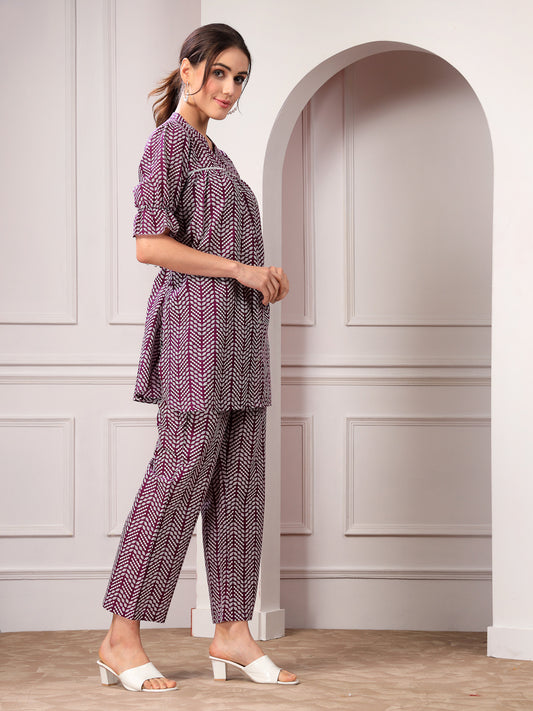 Violet Printed Rayon Co-Ord Set