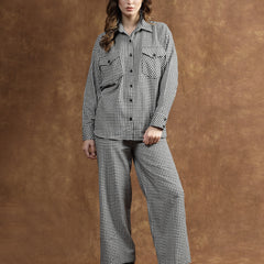 Stylum Women's Semi Woolen Checked Wool Blend Co-Ord Set (CSWBLACKCHECK)
