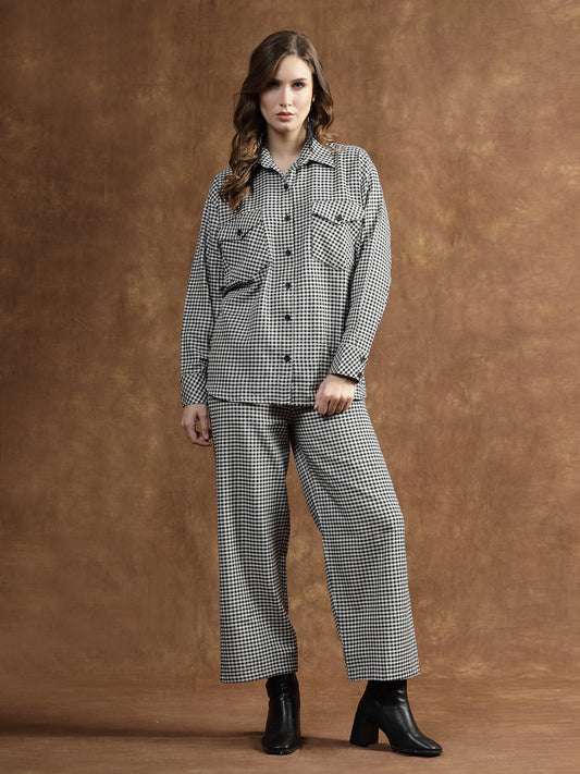 Stylum Women's Semi Woolen Checked Wool Blend Co-Ord Set (CSWBLACKCHECK)